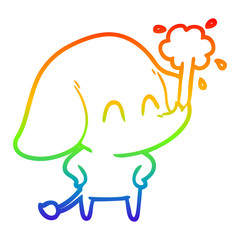 rainbow gradient line drawing cute cartoon elephant spouting water