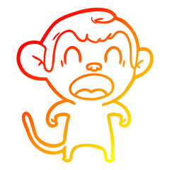 warm gradient line drawing shouting cartoon monkey
