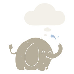 cartoon elephant and thought bubble in retro style