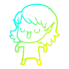 cold gradient line drawing cartoon elf girl