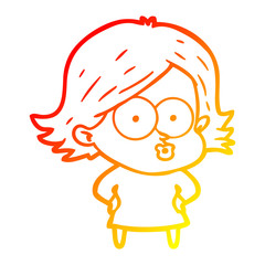 warm gradient line drawing cartoon girl pouting