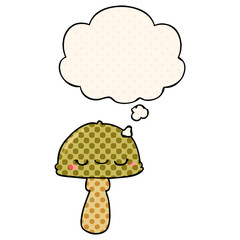 cartoon mushroom and thought bubble in comic book style