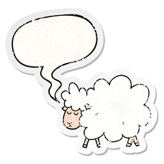 cartoon sheep and speech bubble distressed sticker