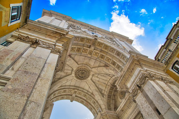 Famous Commerce Plaza (Praca do Comercio) in Lisbon facing Tagus River