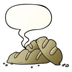 cartoon loaves of freshly baked bread and speech bubble in smooth gradient style