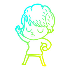 cold gradient line drawing cartoon woman