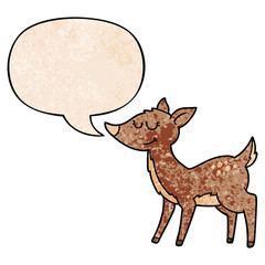 cartoon deer and speech bubble in retro texture style