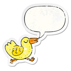 cartoon bird and speech bubble distressed sticker