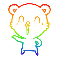 Fototapeta premium rainbow gradient line drawing happy cartoon bear