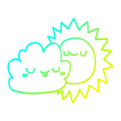 cold gradient line drawing cartoon sun and cloud