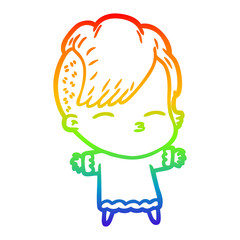 rainbow gradient line drawing cartoon squinting girl