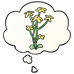 cartoon flower and thought bubble in smooth gradient style