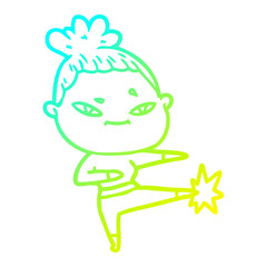 cold gradient line drawing cartoon woman
