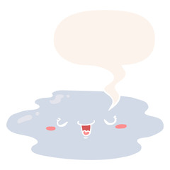 cartoon puddle and face and speech bubble in retro style