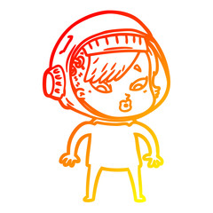 warm gradient line drawing cartoon astronaut woman