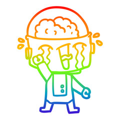 rainbow gradient line drawing cartoon crying robot