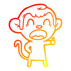 warm gradient line drawing yawning cartoon monkey