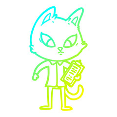 cold gradient line drawing confused cartoon business cat