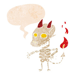 cartoon spooky demon and speech bubble in retro textured style