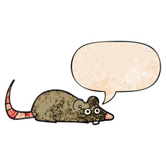 cartoon mouse and speech bubble in retro texture style