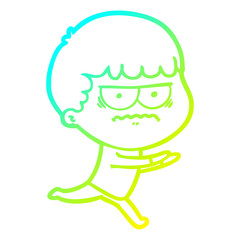 cold gradient line drawing cartoon annoyed man