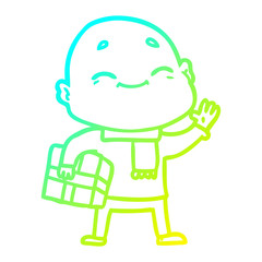 cold gradient line drawing happy cartoon bald man