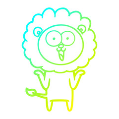 cold gradient line drawing happy cartoon lion
