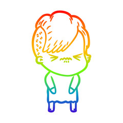 rainbow gradient line drawing cartoon annoyed hipster girl