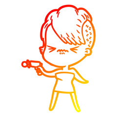 warm gradient line drawing cartoon annoyed hipster girl