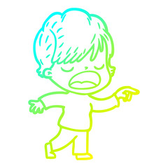 cold gradient line drawing cartoon woman talking