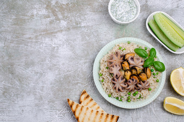 Seafood with brown rice