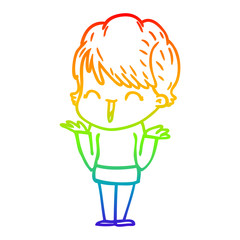 rainbow gradient line drawing cartoon laughing woman