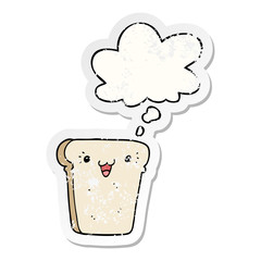 cartoon slice of bread and thought bubble as a distressed worn sticker