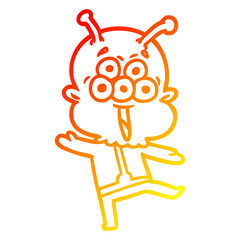 warm gradient line drawing happy cartoon alien dancing