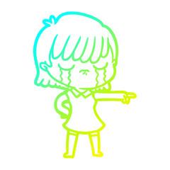 cold gradient line drawing cartoon woman crying