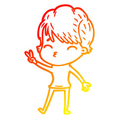 warm gradient line drawing cartoon woman thinking