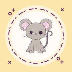 cute mouse animal with frame circular