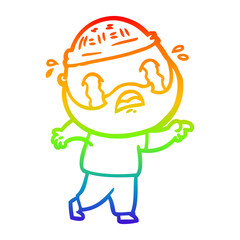 rainbow gradient line drawing cartoon bearded man crying
