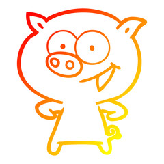 warm gradient line drawing cheerful pig cartoon