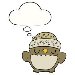 cute cartoon owl in hat and thought bubble
