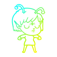 cold gradient line drawing cartoon alien girl