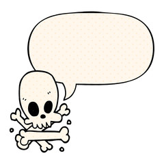 cartoon skull and bones and speech bubble in comic book style