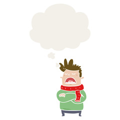 cartoon obnoxious man and thought bubble in retro style