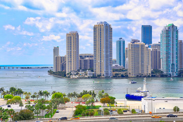 Florida, Scenic Miami harbor on a bright sunny day