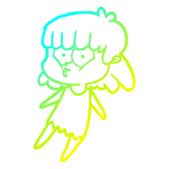 cold gradient line drawing cartoon whistling girl