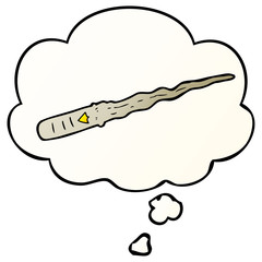 cartoon magic wand and thought bubble in smooth gradient style