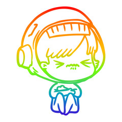 rainbow gradient line drawing cartoon astronaut woman