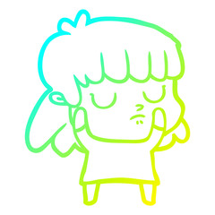 cold gradient line drawing cartoon indifferent woman