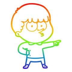 rainbow gradient line drawing cartoon pointing boy