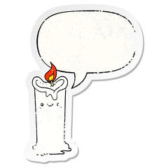 cartoon candle and speech bubble distressed sticker